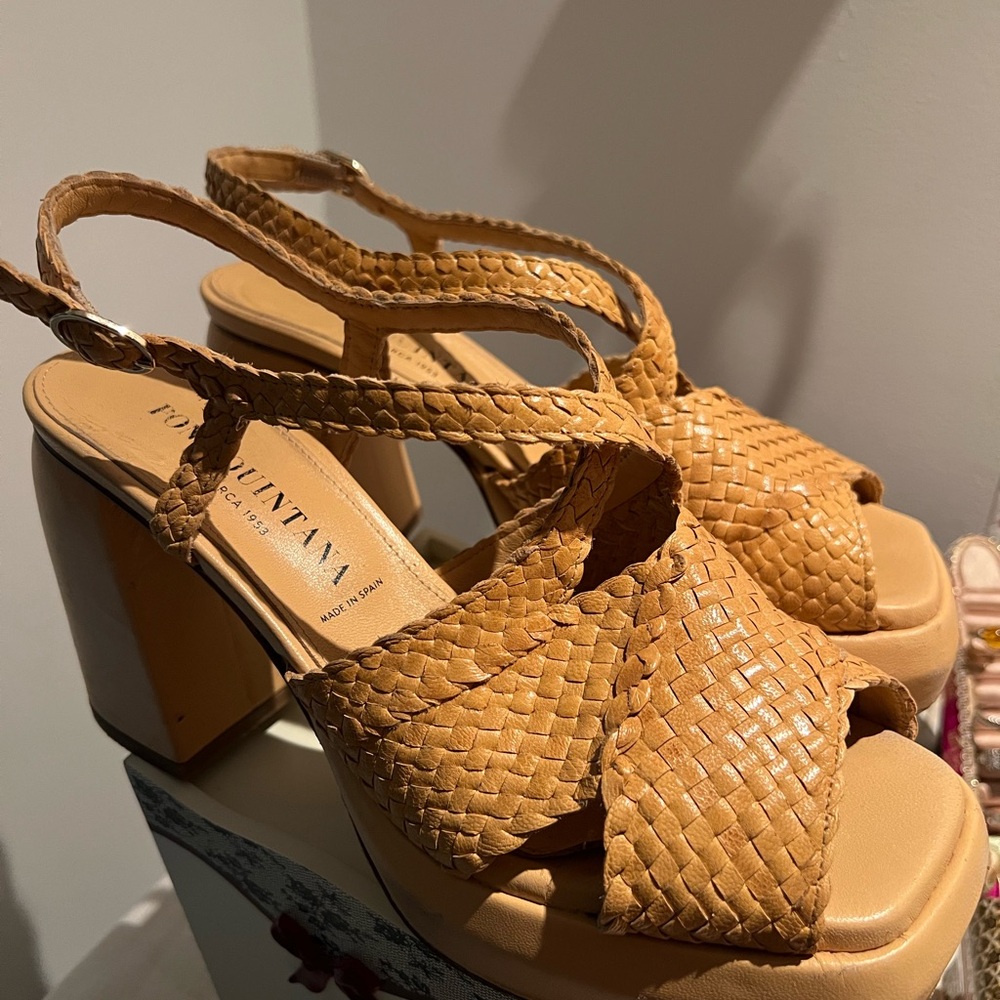 Pons Quintana Tan Woven Platform Sandals